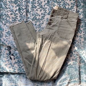 army green button up jeans